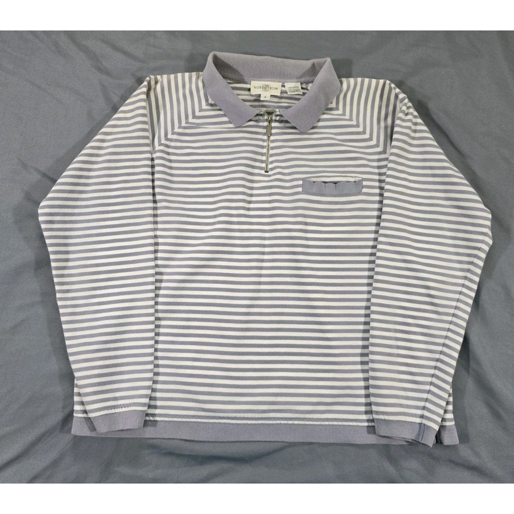 Vintage Nordstrom Womens Pullover Sweatshirt 1/4 Zip Size Small Gray White Strip